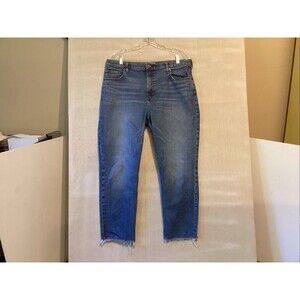 everlane jeans women 33 26” inseam crop cheeky jean frayed hem Sz 16 US